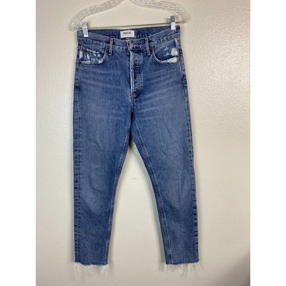 Agolde Jamie 💜 Womens Jeans Size 25 Blue Distressed Button Fly Slim Straight
